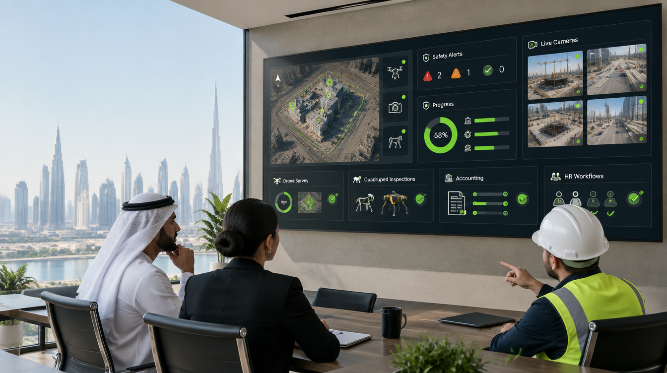 Dubai property and construction leaders reviewing one unified operations dashboard